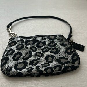 Coach Wristlet Leopard Print-Madison Ocelot-silver and blk-interior purple satin